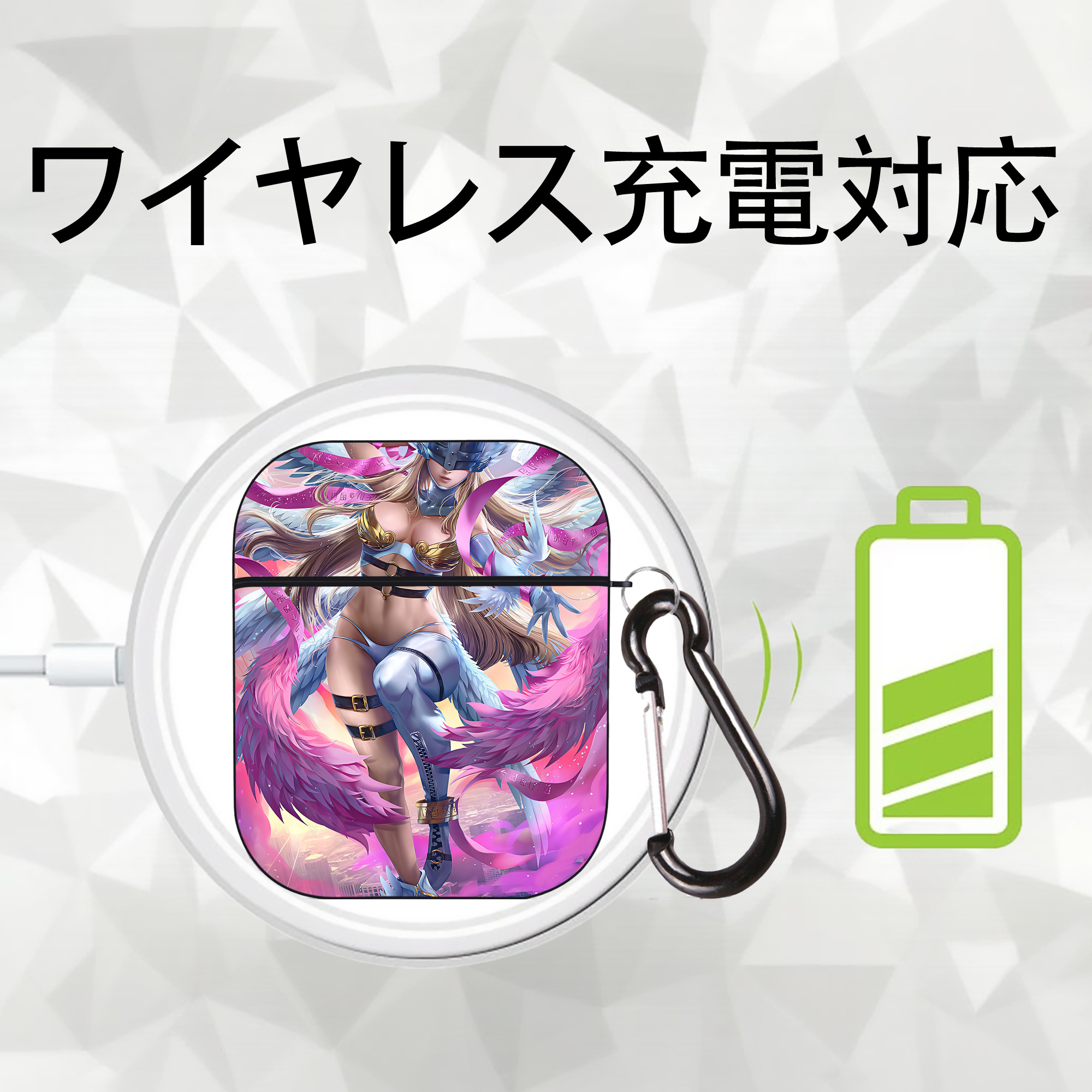 Digimon デジタルモンスター/デジモン AirPods 第2世代保護ケース ハードシェル ブラック 耐衝撃・防指紋・カラビナ付き