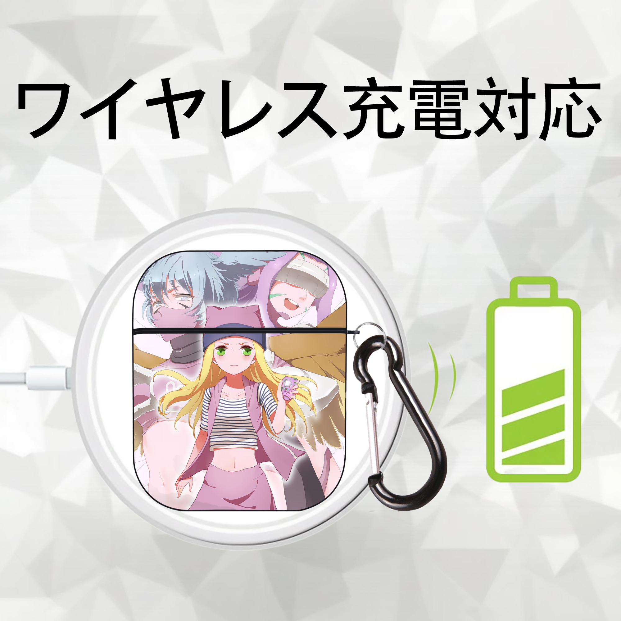 Digimon デジタルモンスター/デジモン AirPods 第2世代保護ケース ハードシェル ブラック 耐衝撃・防指紋・カラビナ付き