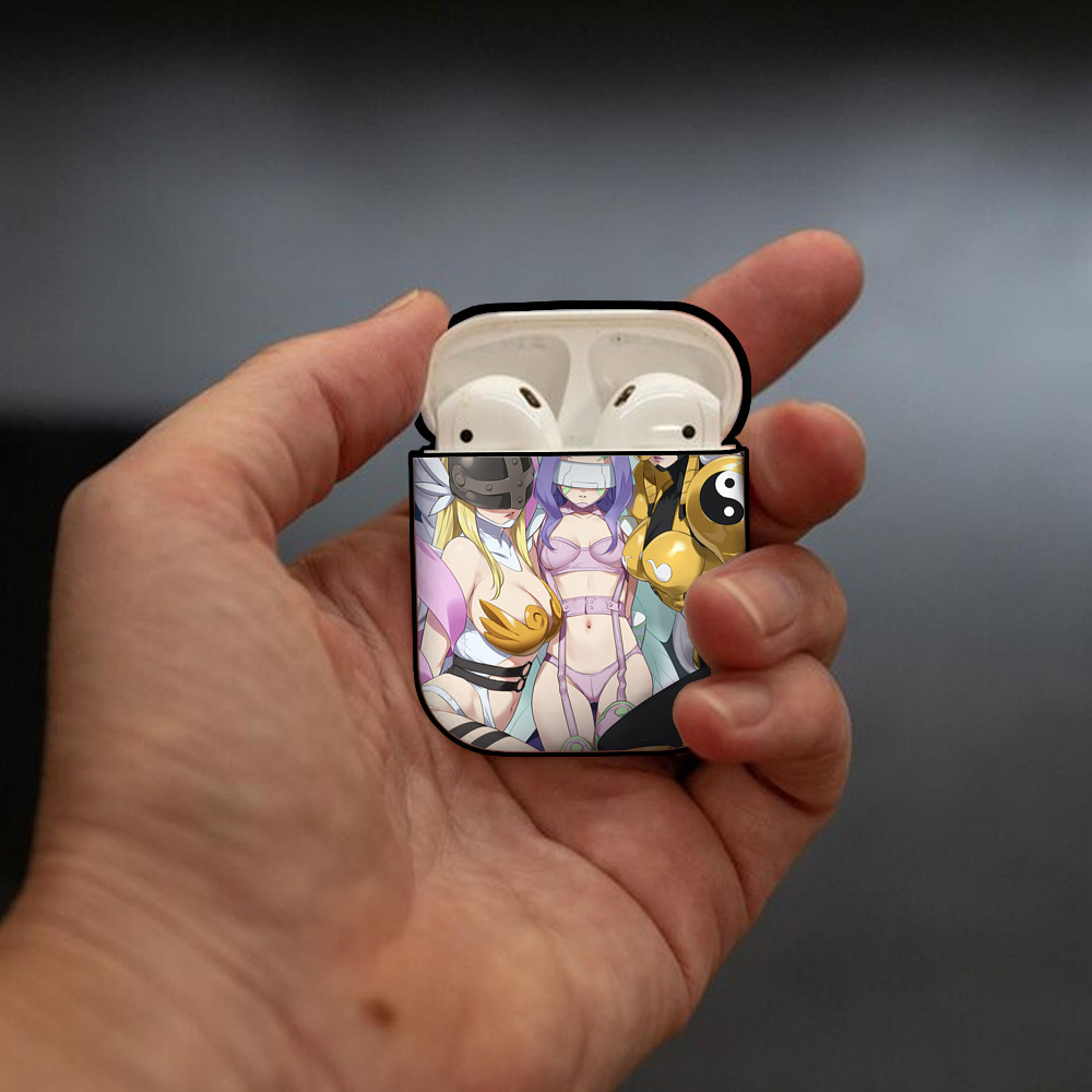 Digimon デジタルモンスター/デジモン AirPods 第2世代保護ケース ハードシェル ブラック 耐衝撃・防指紋・カラビナ付き