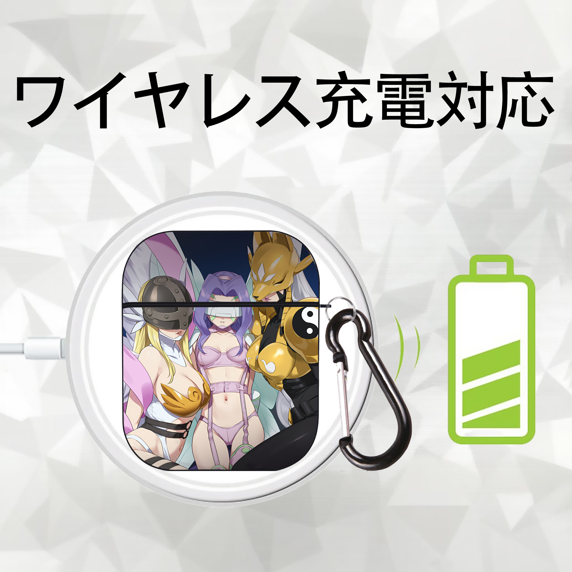Digimon デジタルモンスター/デジモン AirPods 第2世代保護ケース ハードシェル ブラック 耐衝撃・防指紋・カラビナ付き
