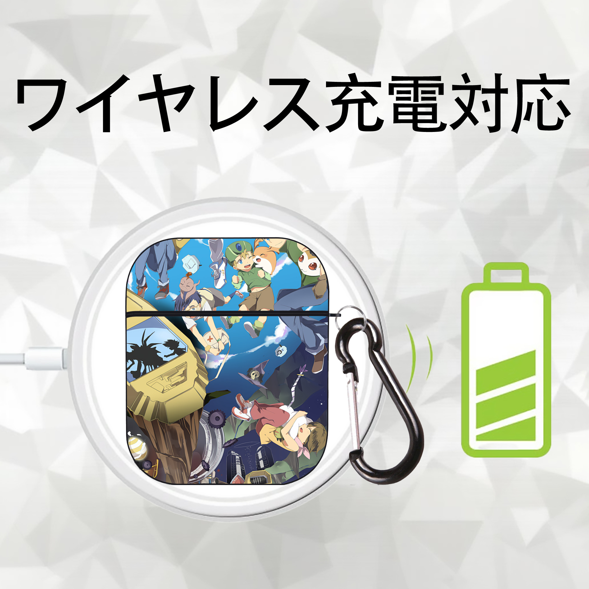 Digimon デジタルモンスター/デジモン AirPods 第2世代保護ケース ハードシェル ブラック 耐衝撃・防指紋・カラビナ付き