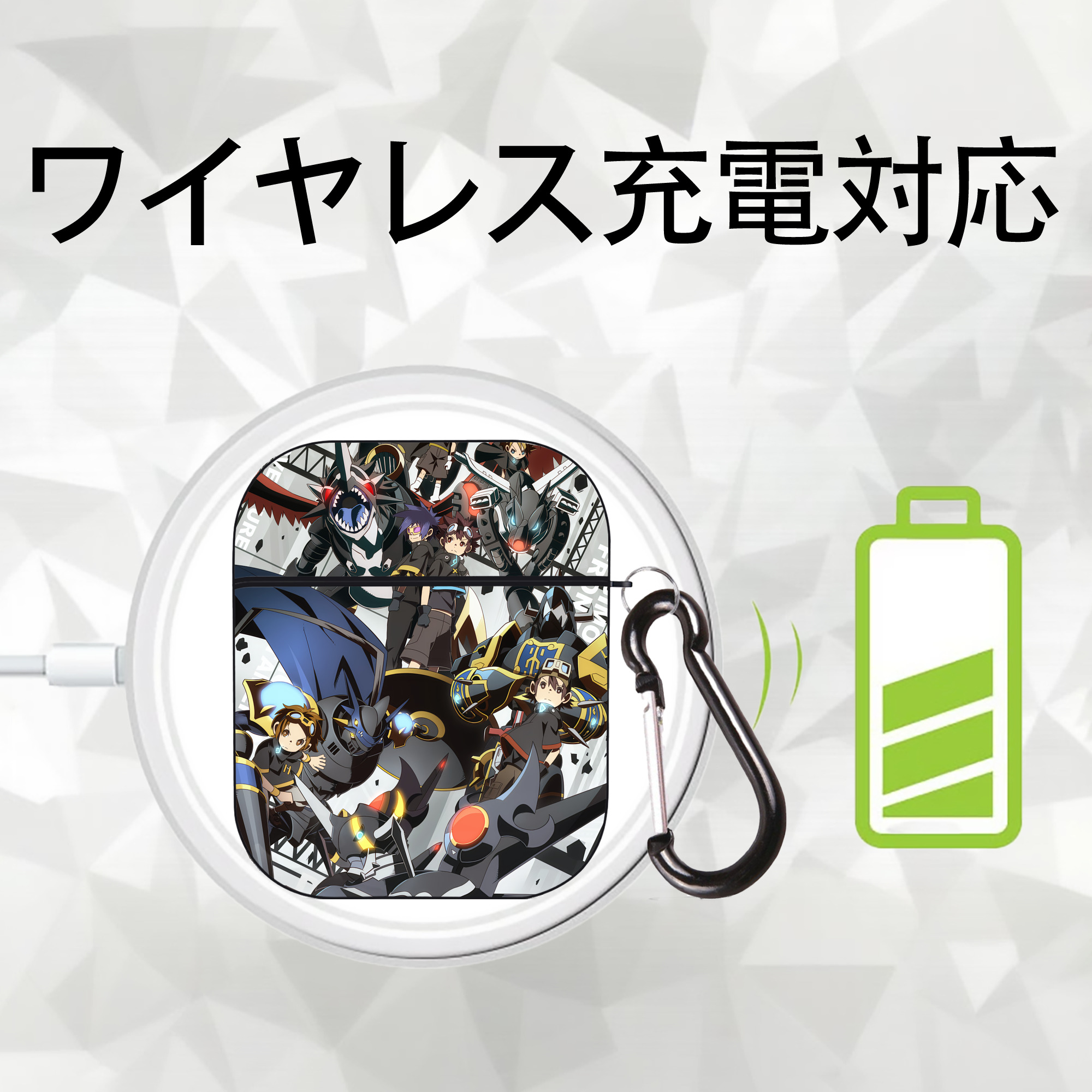 Digimon デジタルモンスター/デジモン AirPods 第2世代保護ケース ハードシェル ブラック 耐衝撃・防指紋・カラビナ付き