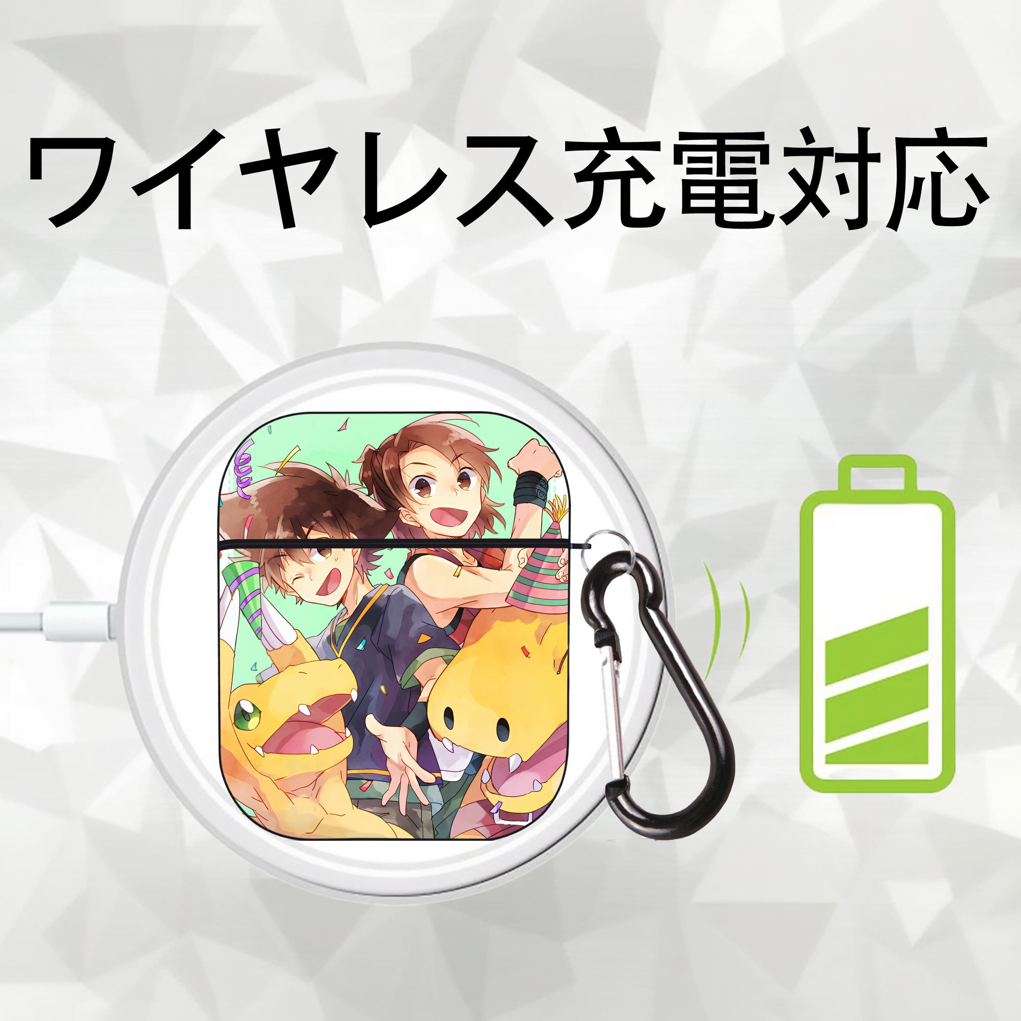 Digimon デジタルモンスター/デジモン AirPods 第2世代保護ケース ハードシェル ブラック 耐衝撃・防指紋・カラビナ付き