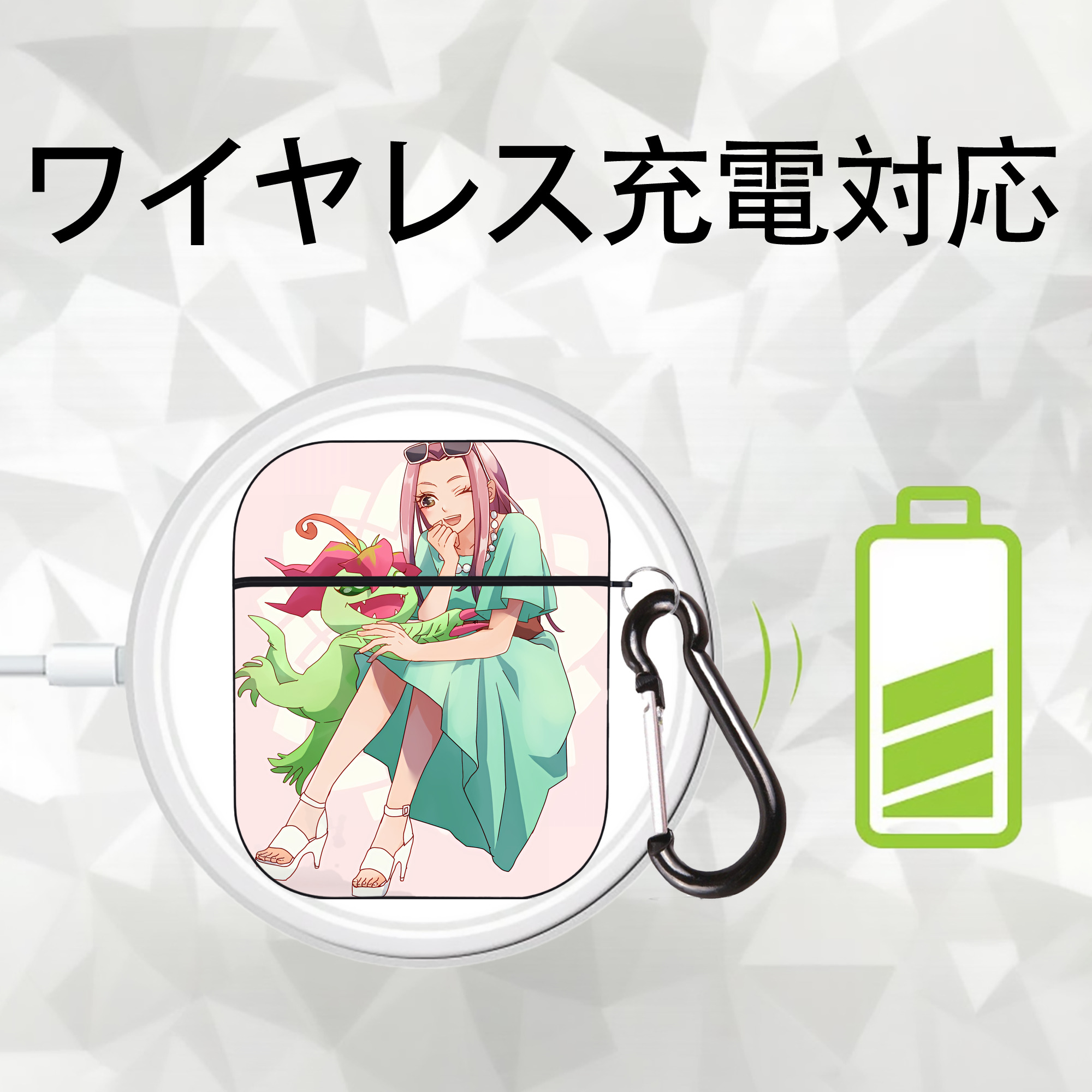 Digimon デジタルモンスター/デジモン AirPods 第2世代保護ケース ハードシェル ブラック 耐衝撃・防指紋・カラビナ付き