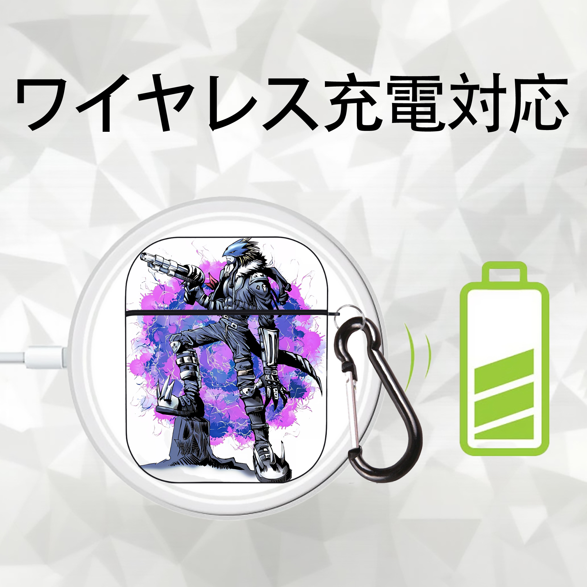 Digimon デジタルモンスター/デジモン AirPods 第2世代保護ケース ハードシェル ブラック 耐衝撃・防指紋・カラビナ付き