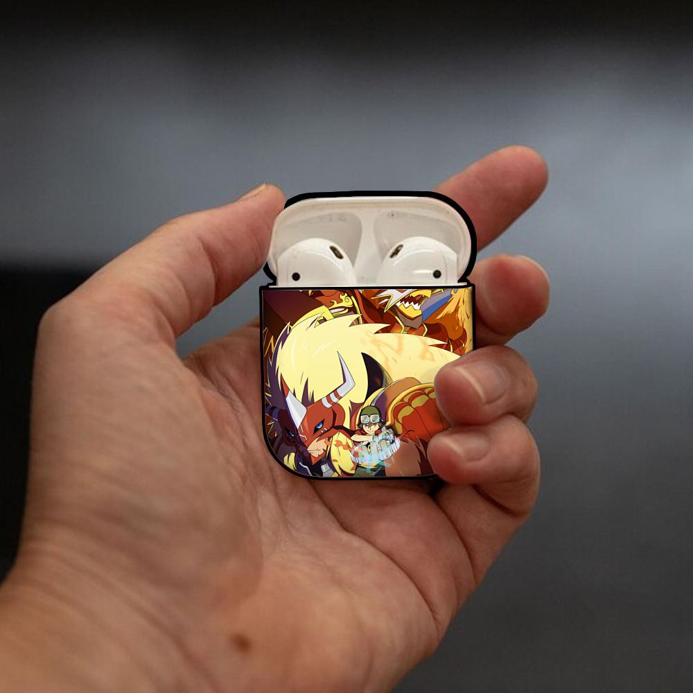 Digimon デジタルモンスター/デジモン AirPods 第2世代保護ケース ハードシェル ブラック 耐衝撃・防指紋・カラビナ付き