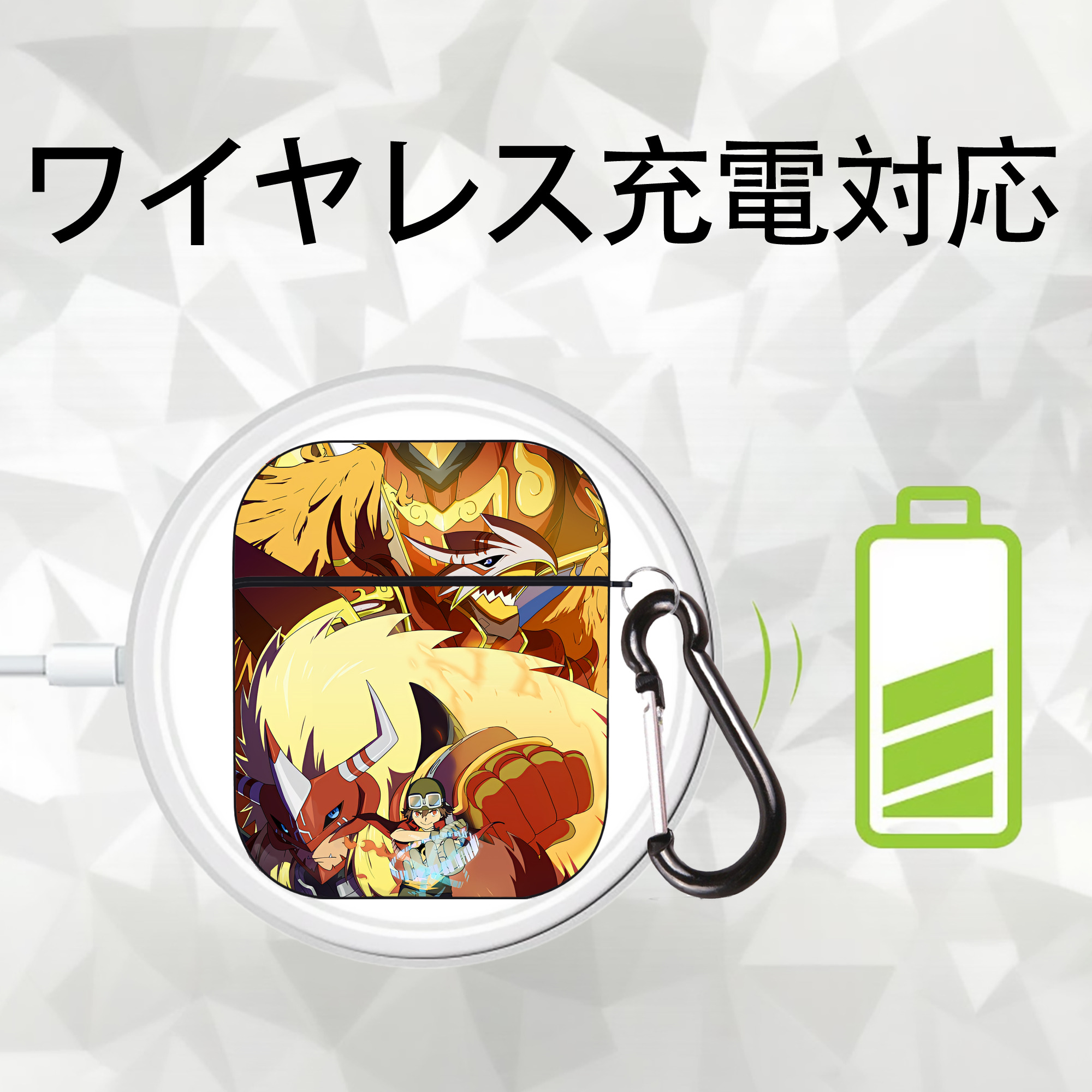 Digimon デジタルモンスター/デジモン AirPods 第2世代保護ケース ハードシェル ブラック 耐衝撃・防指紋・カラビナ付き