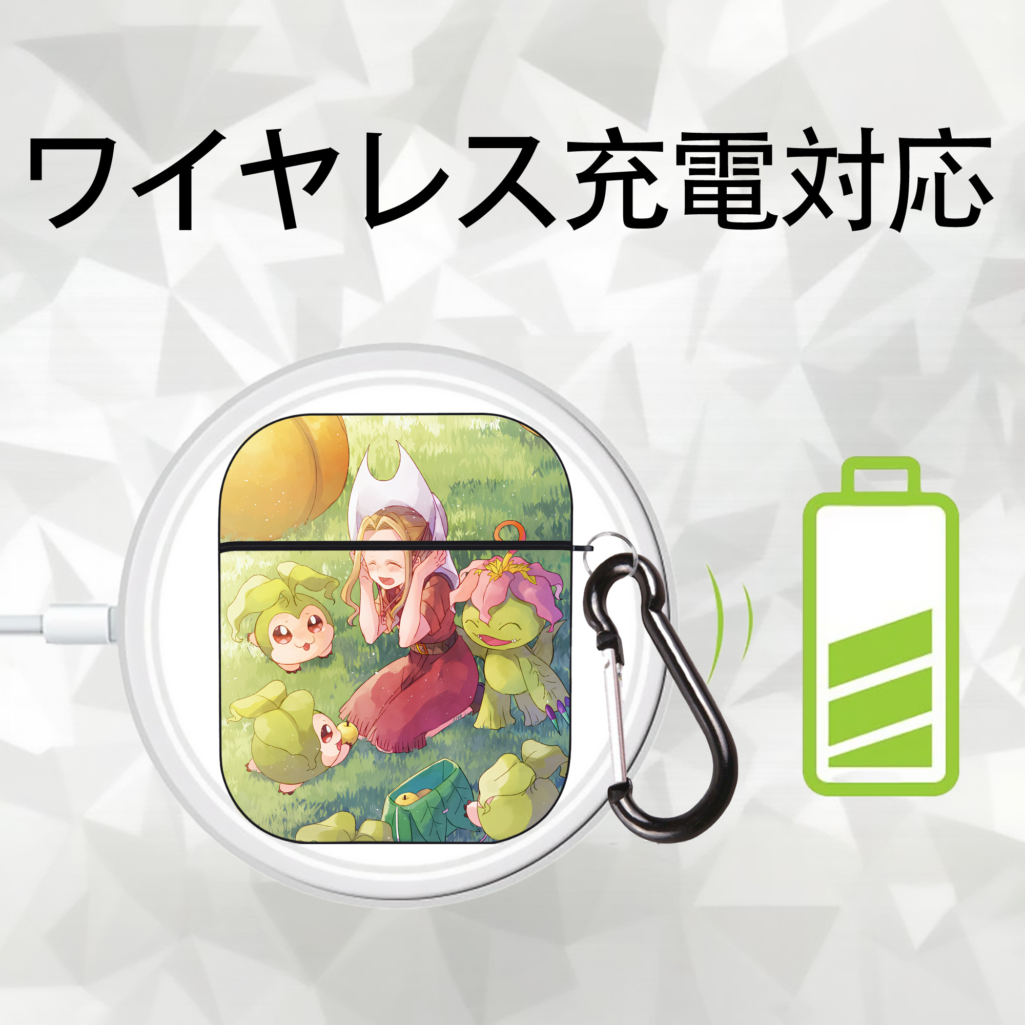 Digimon デジタルモンスター/デジモン AirPods 第2世代保護ケース ハードシェル ブラック 耐衝撃・防指紋・カラビナ付き