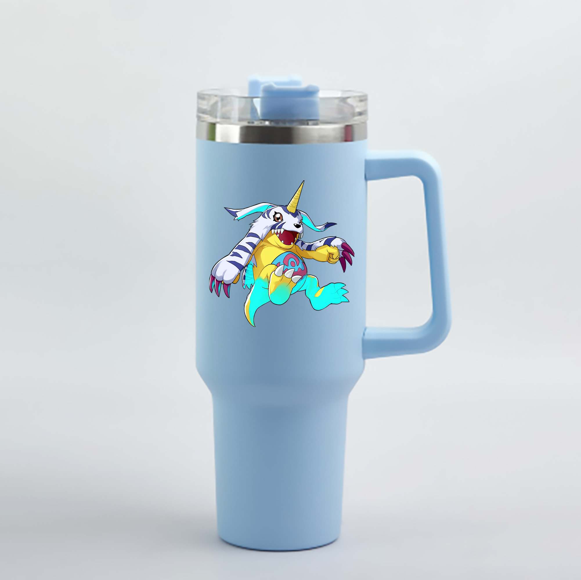 （画像用） Digimon デジタルモンスター/デジモン 1200mL車用タンブラー - クリスタルステッカー（プラスチックストロー付き）