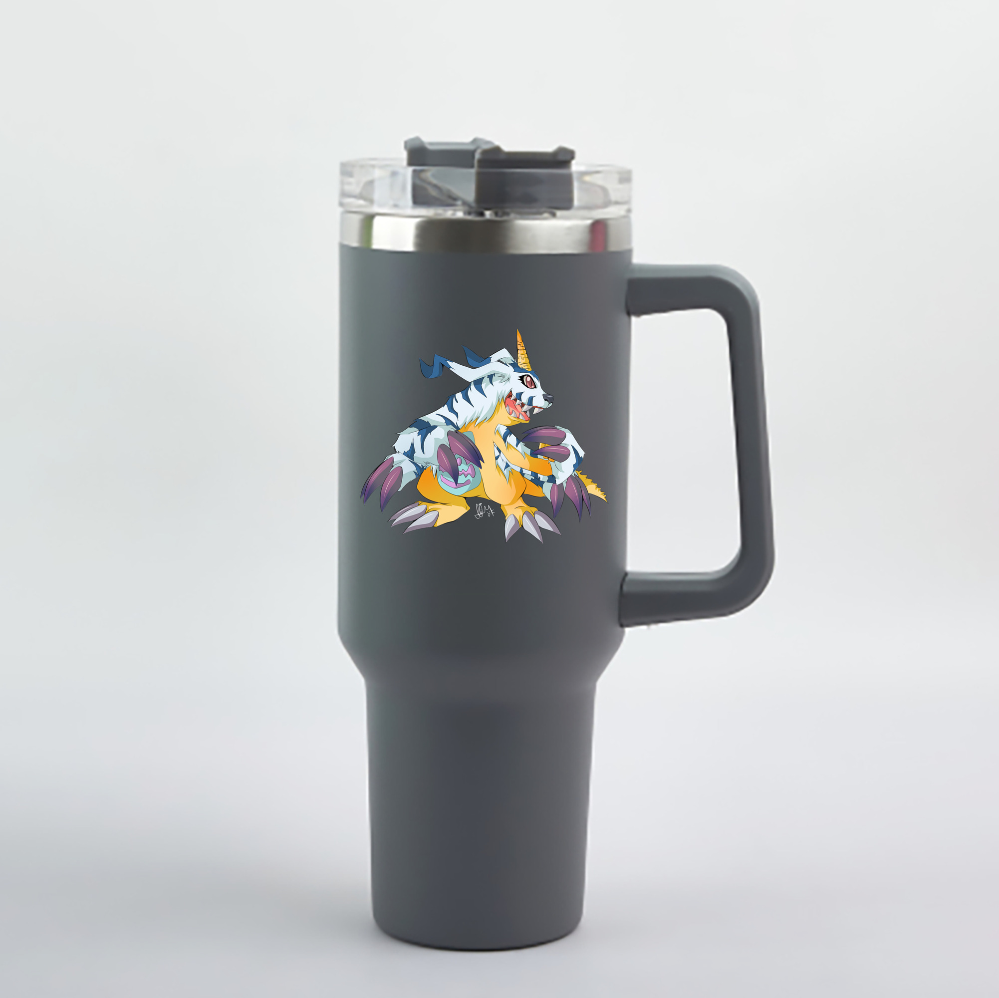 （画像用） Digimon デジタルモンスター/デジモン 1200mL車用タンブラー - クリスタルステッカー（プラスチックストロー付き）