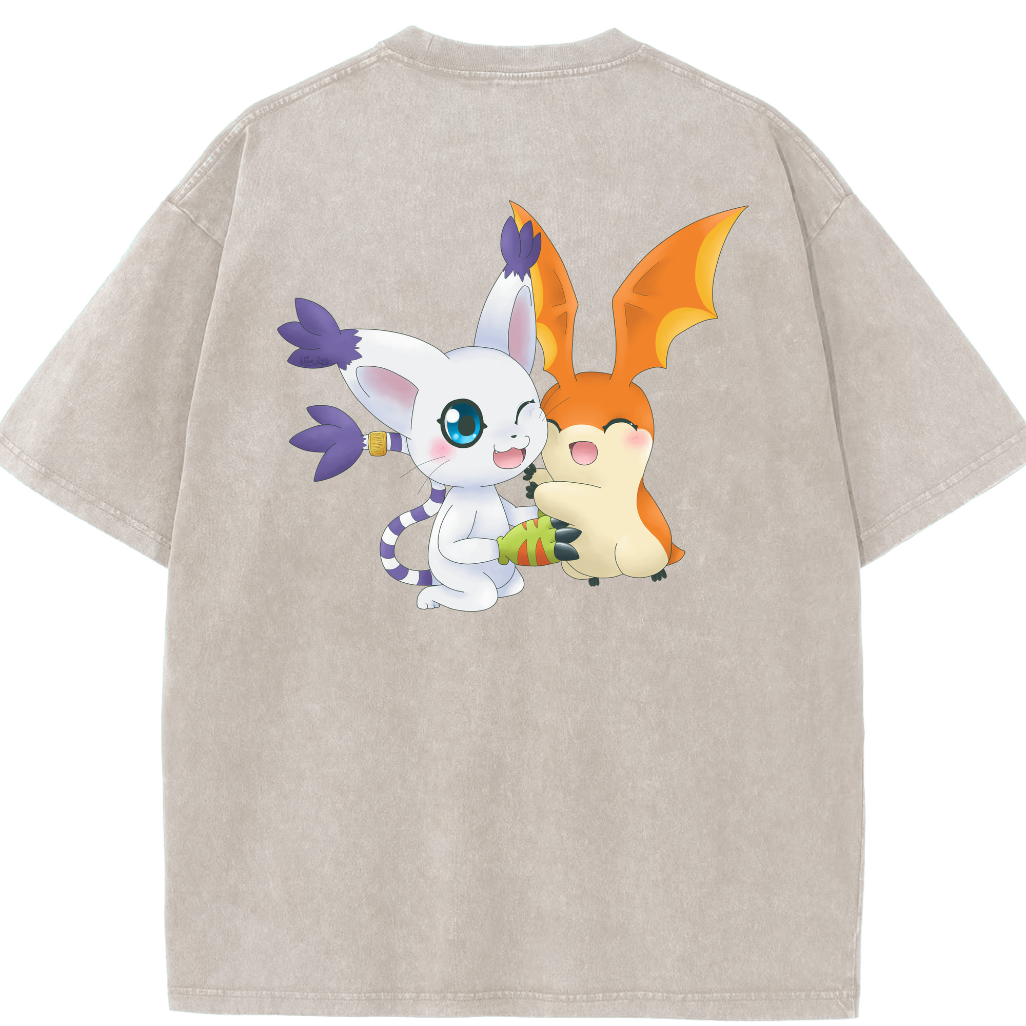 （画像用） Digimon デジタルモンスター/デジモン 綿100% ヴィンテージ風 半袖Tシャツ（背面プリント）
