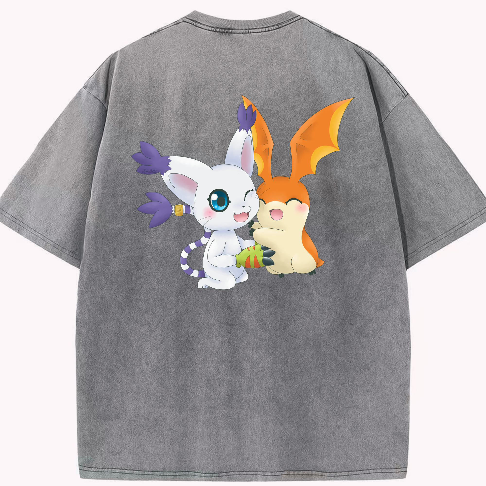 （画像用） Digimon デジタルモンスター/デジモン 綿100% ヴィンテージ風 半袖Tシャツ（背面プリント）