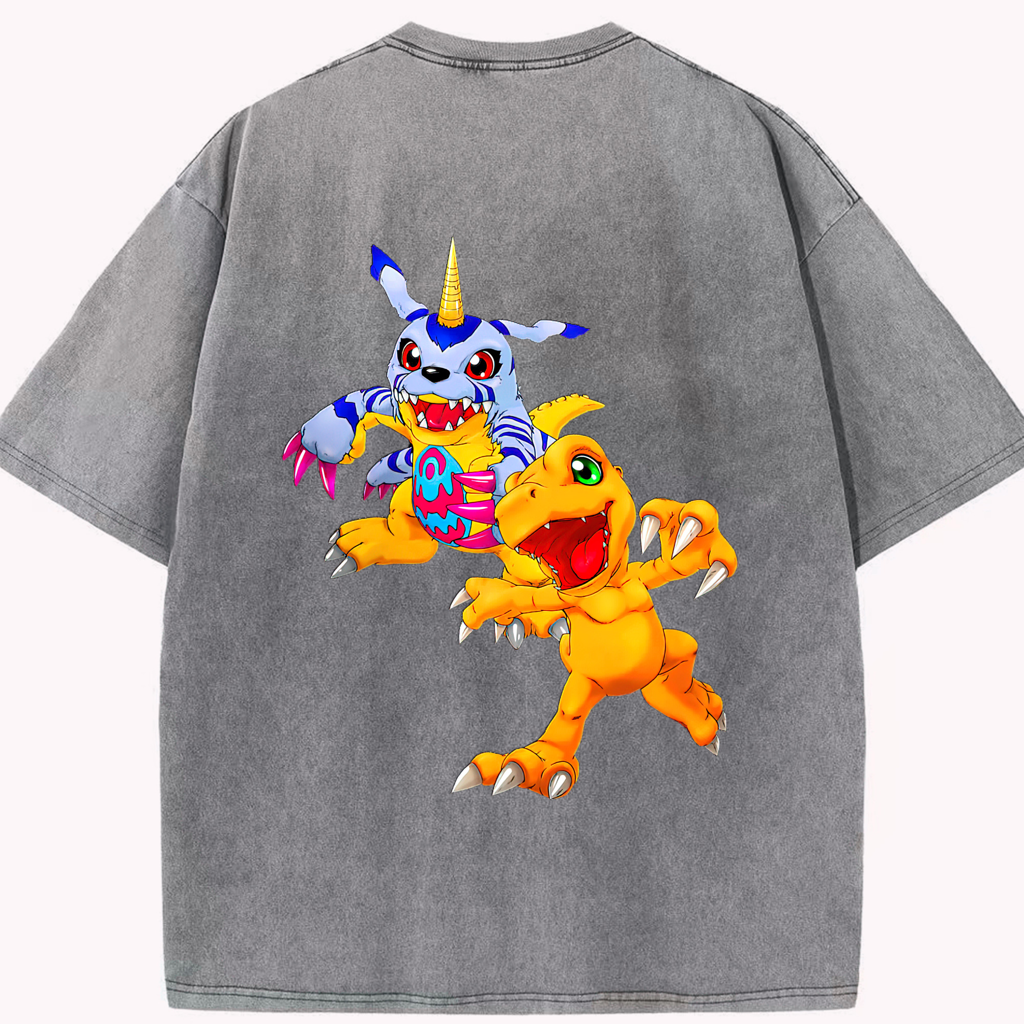 （画像用） Digimon デジタルモンスター/デジモン 綿100% ヴィンテージ風 半袖Tシャツ（背面プリント）
