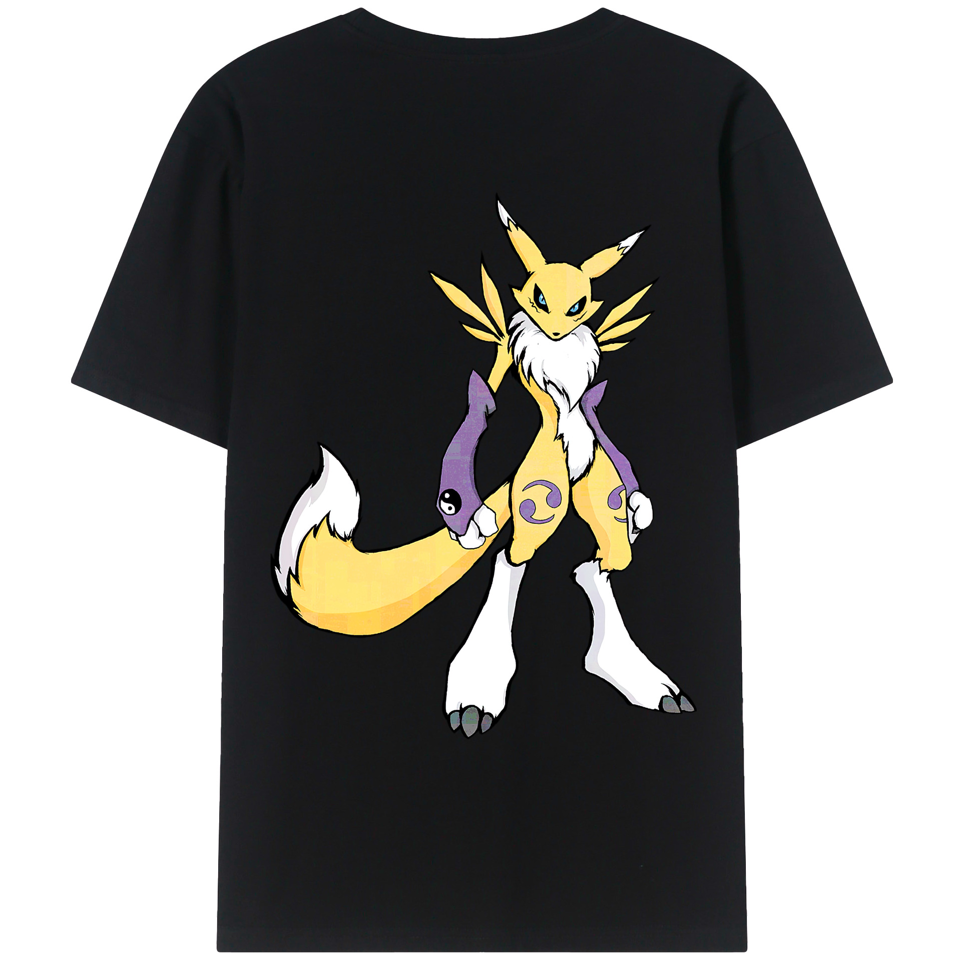 （画像用） Digimon デジタルモンスター/デジモン 綿100％ メンズ半袖Tシャツ（バックプリント） 通気性