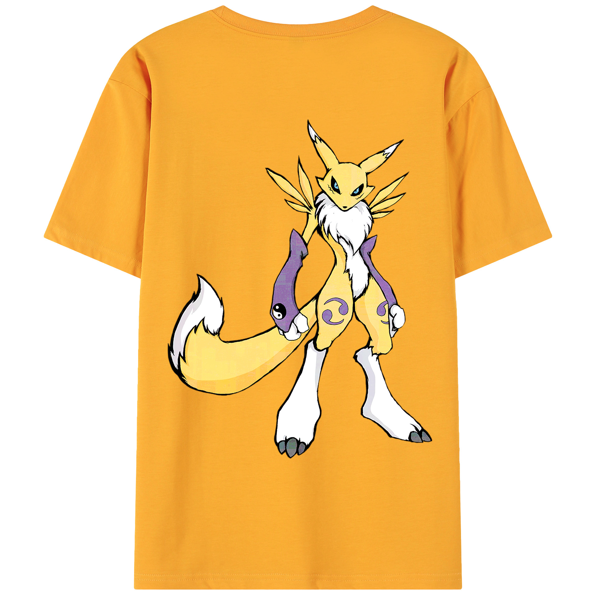 （画像用） Digimon デジタルモンスター/デジモン 綿100％ メンズ半袖Tシャツ（バックプリント） 通気性