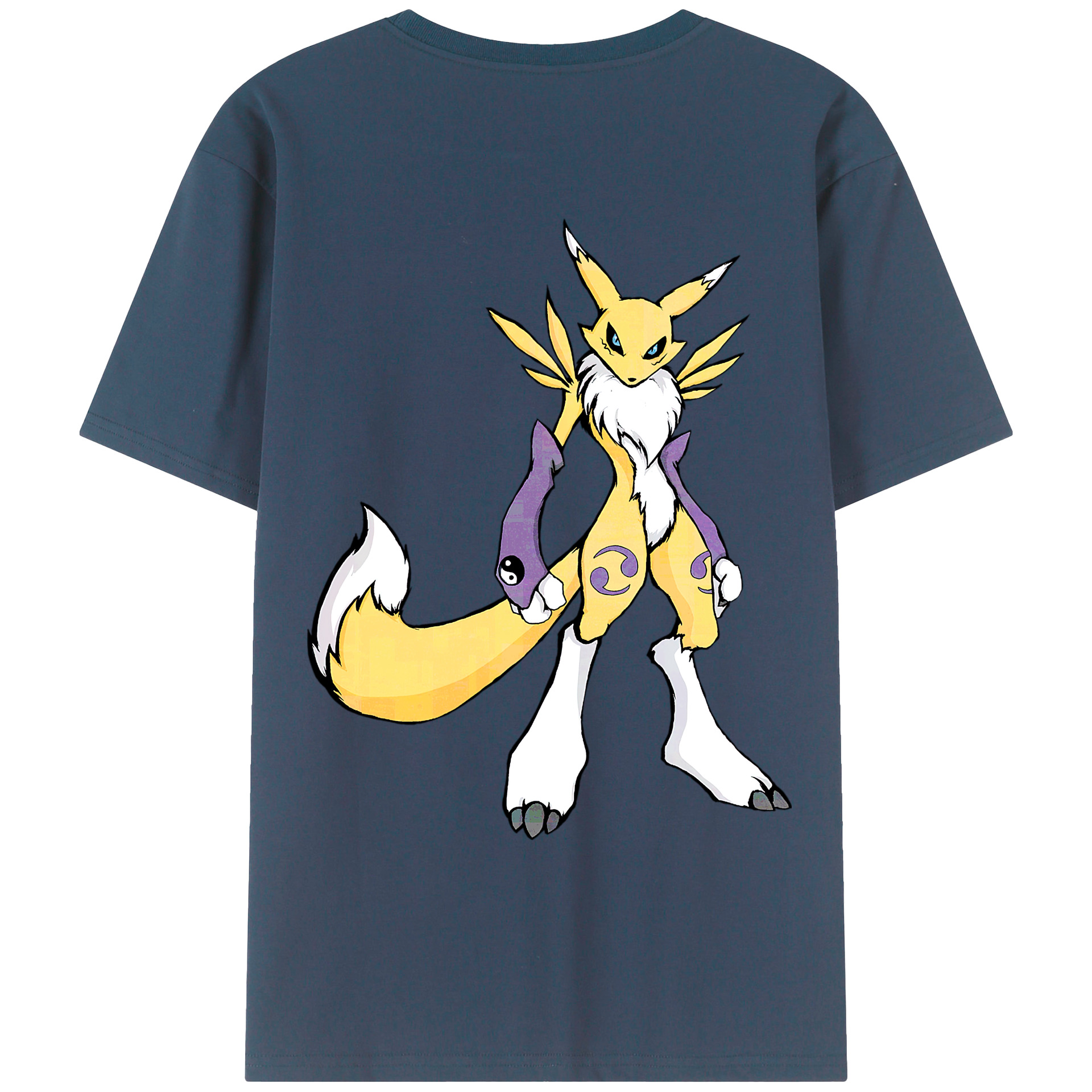 （画像用） Digimon デジタルモンスター/デジモン 綿100％ メンズ半袖Tシャツ（バックプリント） 通気性
