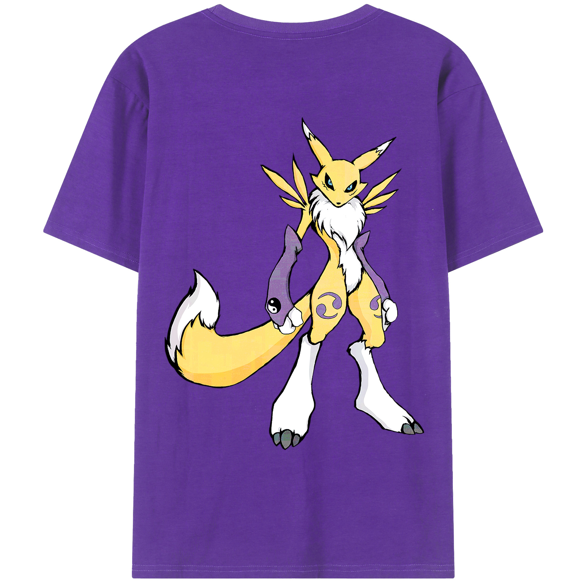 （画像用） Digimon デジタルモンスター/デジモン 綿100％ メンズ半袖Tシャツ（バックプリント） 通気性