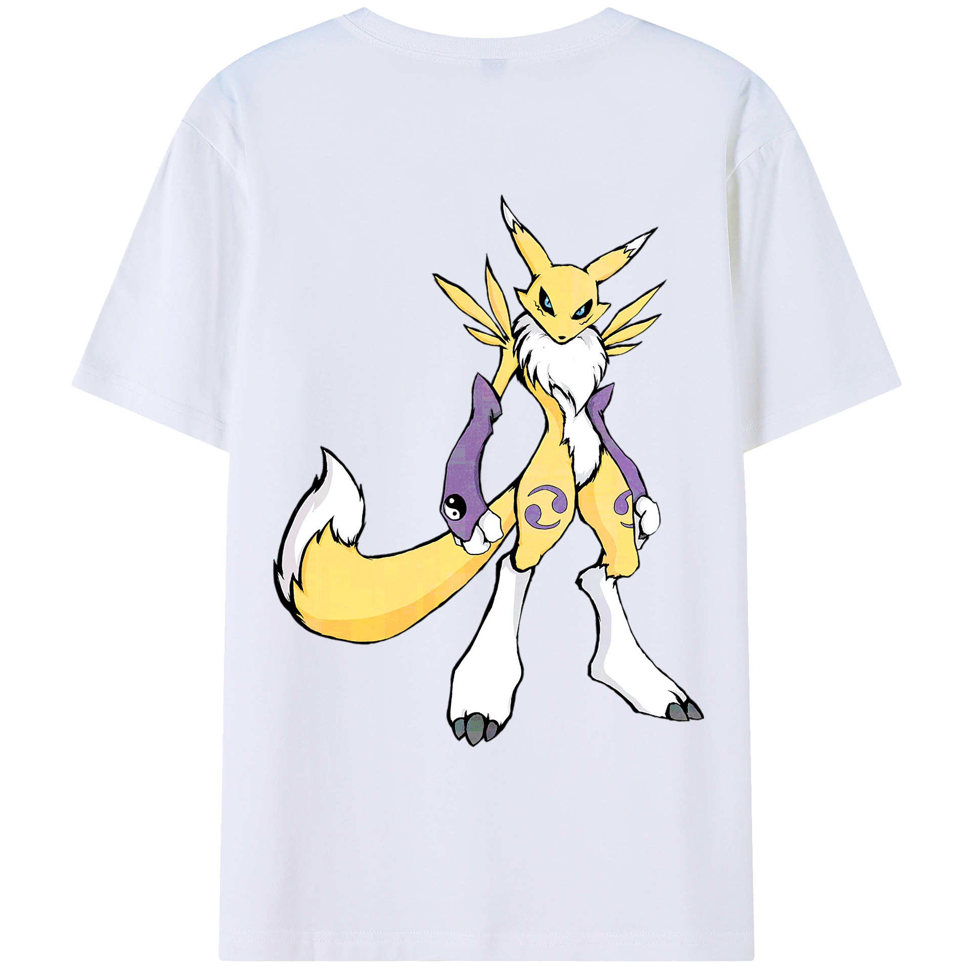 （画像用） Digimon デジタルモンスター/デジモン 綿100％ メンズ半袖Tシャツ（バックプリント） 通気性