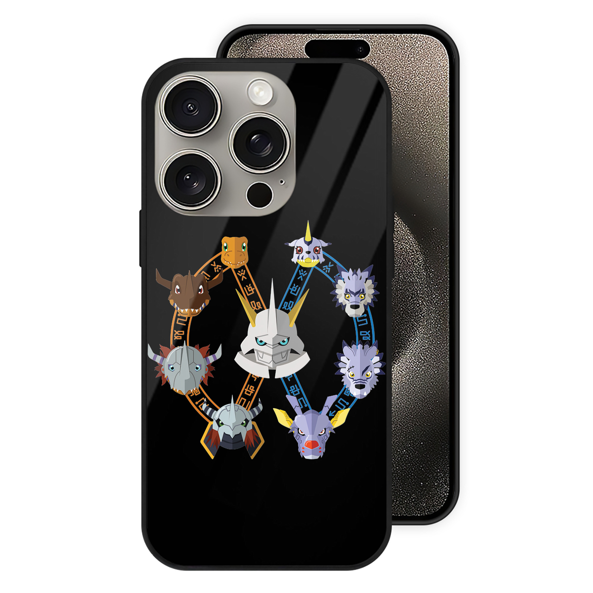（画像用） Digimon デジタルモンスター/デジモン 【iPhone15Pro対応】スマホケース 耐衝撃＆黄変防止 背面ガラス