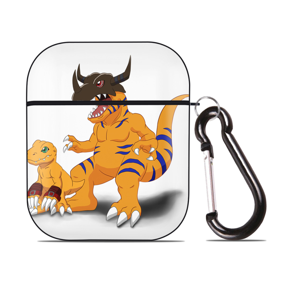 （画像用） Digimon デジタルモンスター/デジモン AirPods 第2世代保護ケース ハードシェル ブラック 耐衝撃・防指紋・カラビナ付き