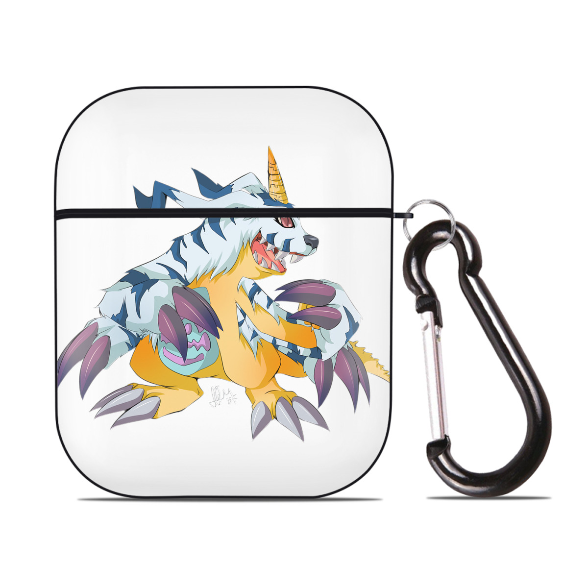 （画像用） Digimon デジタルモンスター/デジモン AirPods 第2世代保護ケース ハードシェル ブラック 耐衝撃・防指紋・カラビナ付き