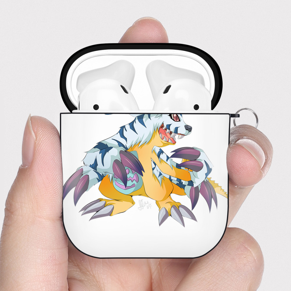 （画像用） Digimon デジタルモンスター/デジモン AirPods 第2世代保護ケース ハードシェル ブラック 耐衝撃・防指紋・カラビナ付き