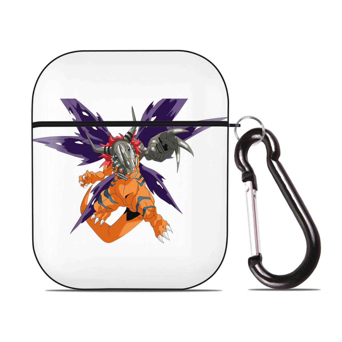 （画像用） Digimon デジタルモンスター/デジモン AirPods 第2世代保護ケース ハードシェル ブラック 耐衝撃・防指紋・カラビナ付き