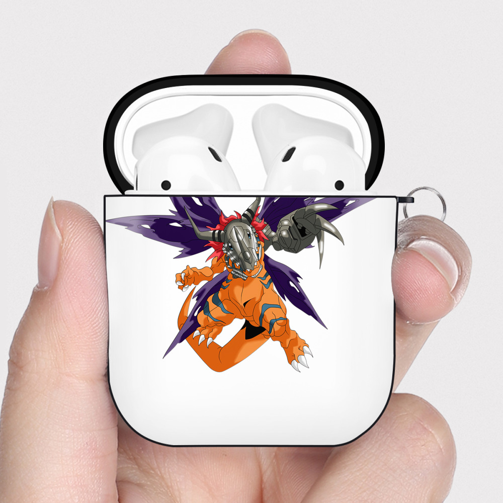 （画像用） Digimon デジタルモンスター/デジモン AirPods 第2世代保護ケース ハードシェル ブラック 耐衝撃・防指紋・カラビナ付き