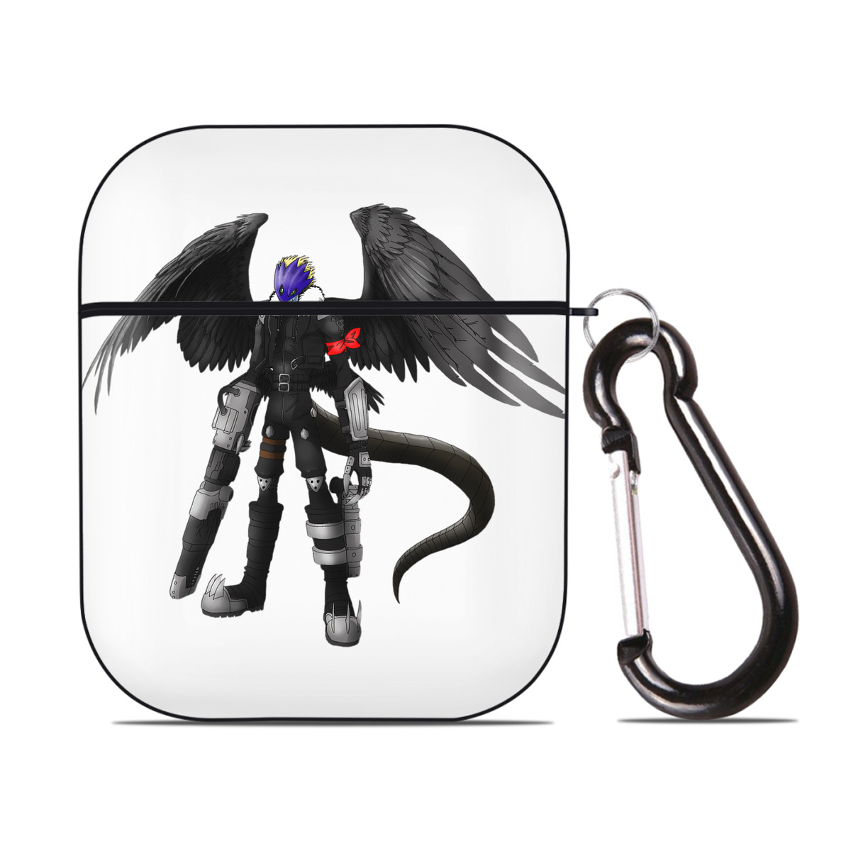 （画像用） Digimon デジタルモンスター/デジモン AirPods 第2世代保護ケース ハードシェル ブラック 耐衝撃・防指紋・カラビナ付き
