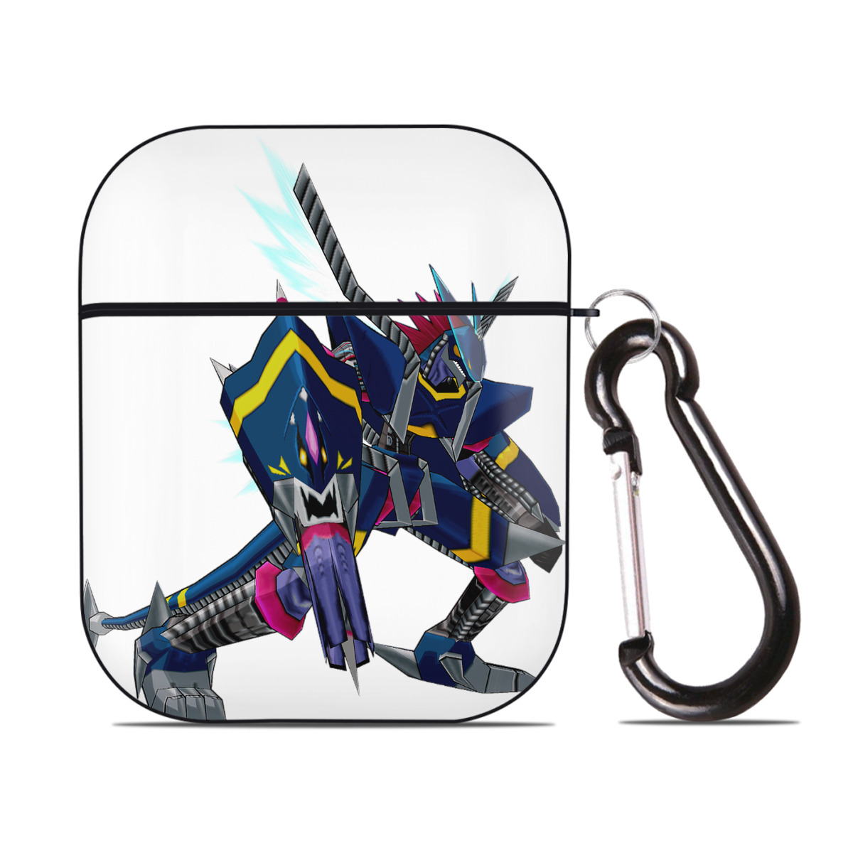 （画像用） Digimon デジタルモンスター/デジモン AirPods 第2世代保護ケース ハードシェル ブラック 耐衝撃・防指紋・カラビナ付き