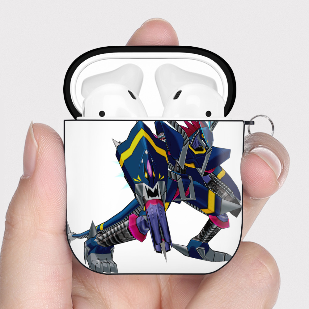 （画像用） Digimon デジタルモンスター/デジモン AirPods 第2世代保護ケース ハードシェル ブラック 耐衝撃・防指紋・カラビナ付き