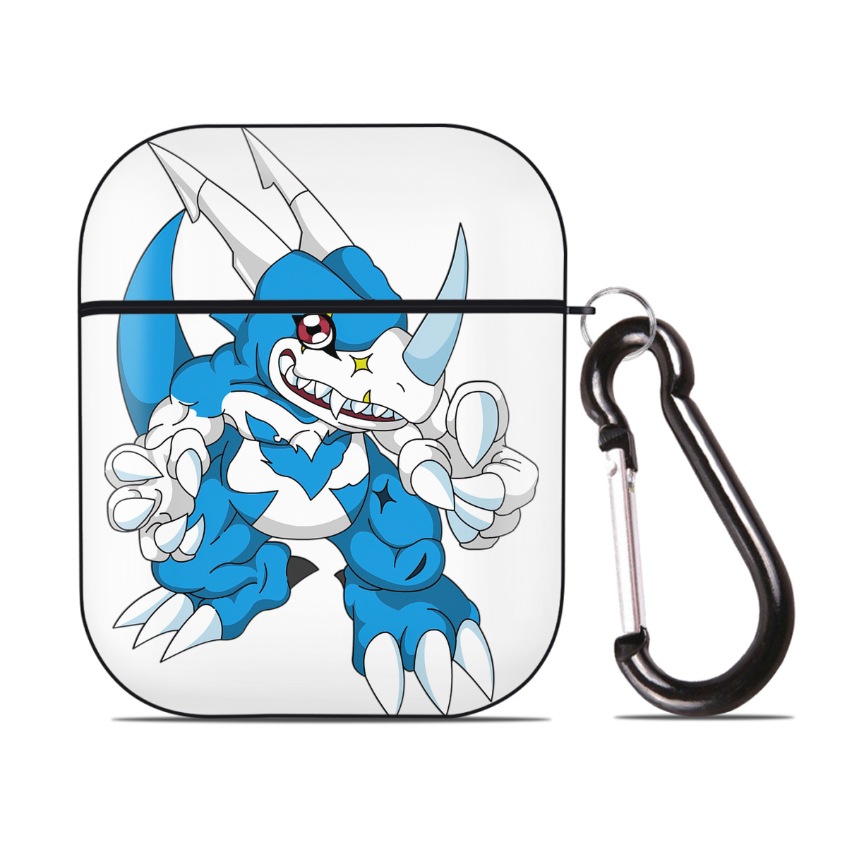 （画像用） Digimon デジタルモンスター/デジモン AirPods 第2世代保護ケース ハードシェル ブラック 耐衝撃・防指紋・カラビナ付き