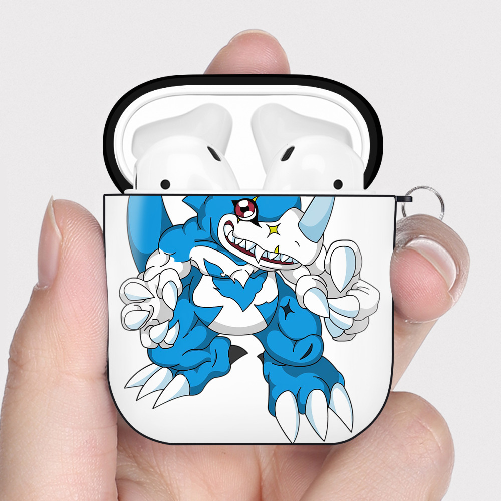 （画像用） Digimon デジタルモンスター/デジモン AirPods 第2世代保護ケース ハードシェル ブラック 耐衝撃・防指紋・カラビナ付き