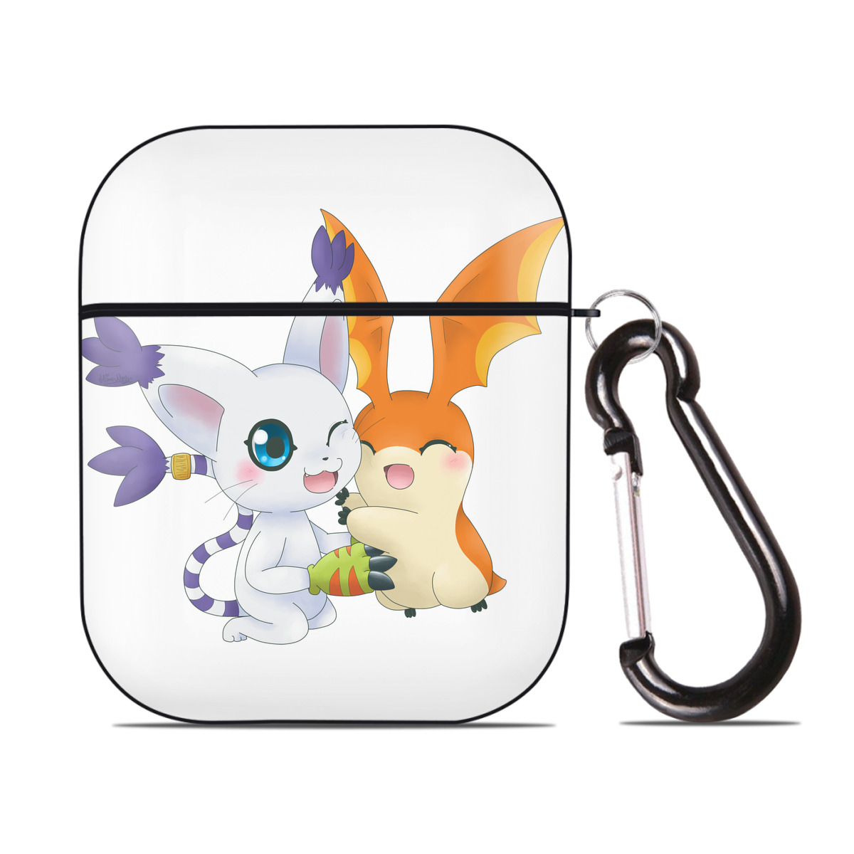 （画像用） Digimon デジタルモンスター/デジモン AirPods 第2世代保護ケース ハードシェル ブラック 耐衝撃・防指紋・カラビナ付き