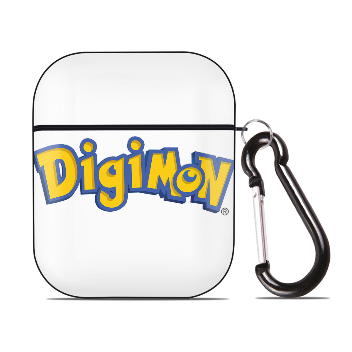 （画像用） Digimon デジタルモンスター/デジモン AirPods 第2世代保護ケース ハードシェル ブラック 耐衝撃・防指紋・カラビナ付き
