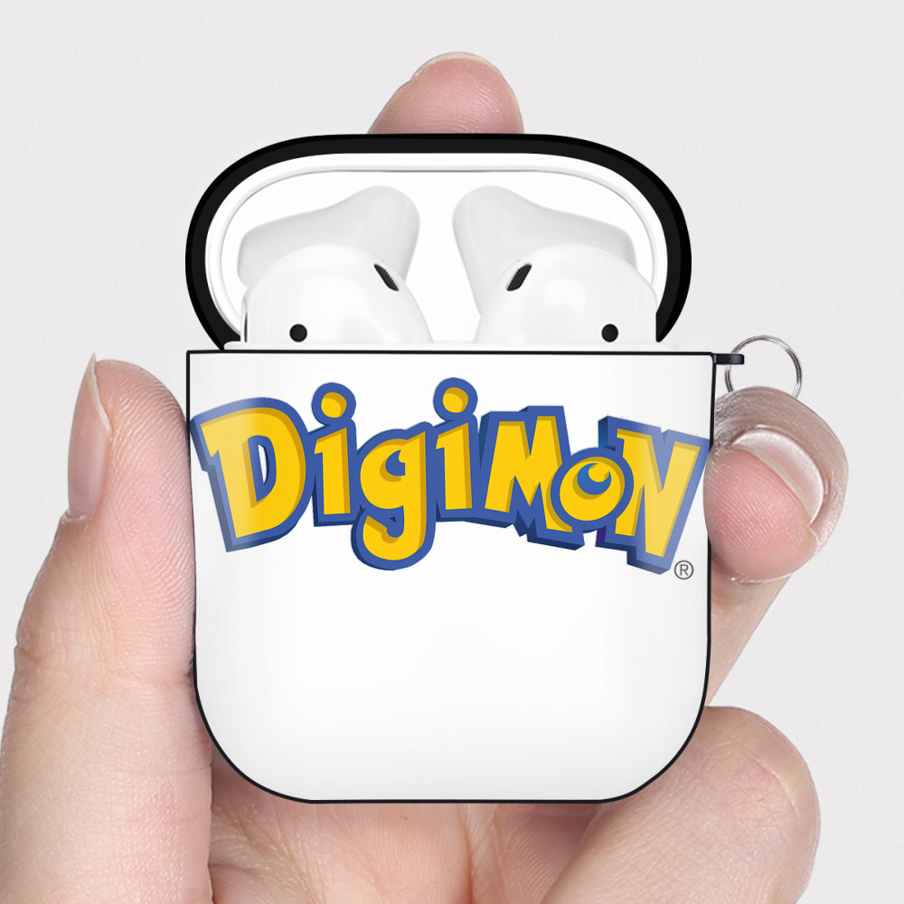 （画像用） Digimon デジタルモンスター/デジモン AirPods 第2世代保護ケース ハードシェル ブラック 耐衝撃・防指紋・カラビナ付き