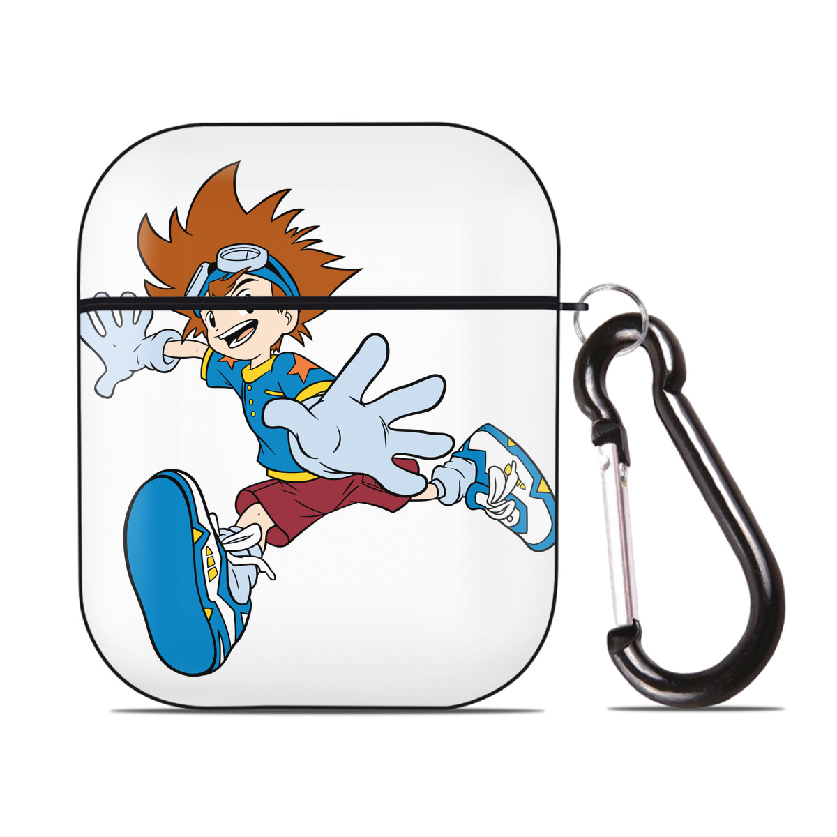 （画像用） Digimon デジタルモンスター/デジモン AirPods 第2世代保護ケース ハードシェル ブラック 耐衝撃・防指紋・カラビナ付き