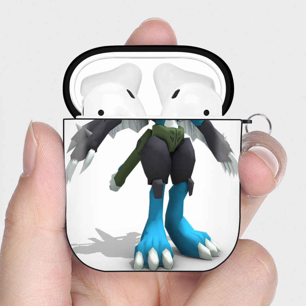 （画像用） Digimon デジタルモンスター/デジモン AirPods 第2世代保護ケース ハードシェル ブラック 耐衝撃・防指紋・カラビナ付き