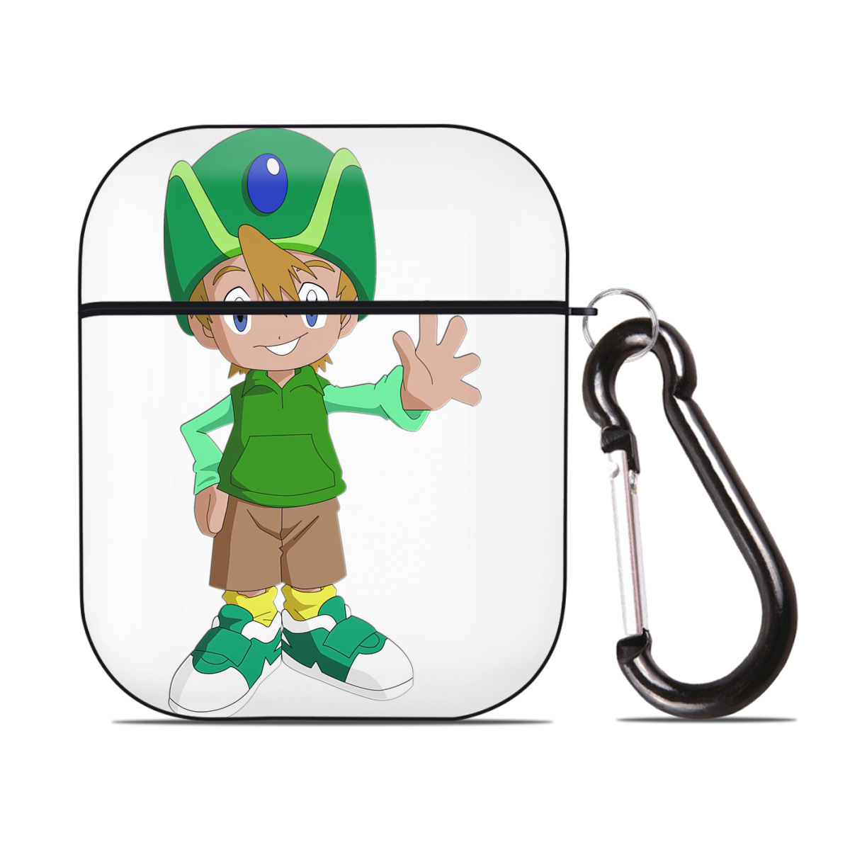 （画像用） Digimon デジタルモンスター/デジモン AirPods 第2世代保護ケース ハードシェル ブラック 耐衝撃・防指紋・カラビナ付き