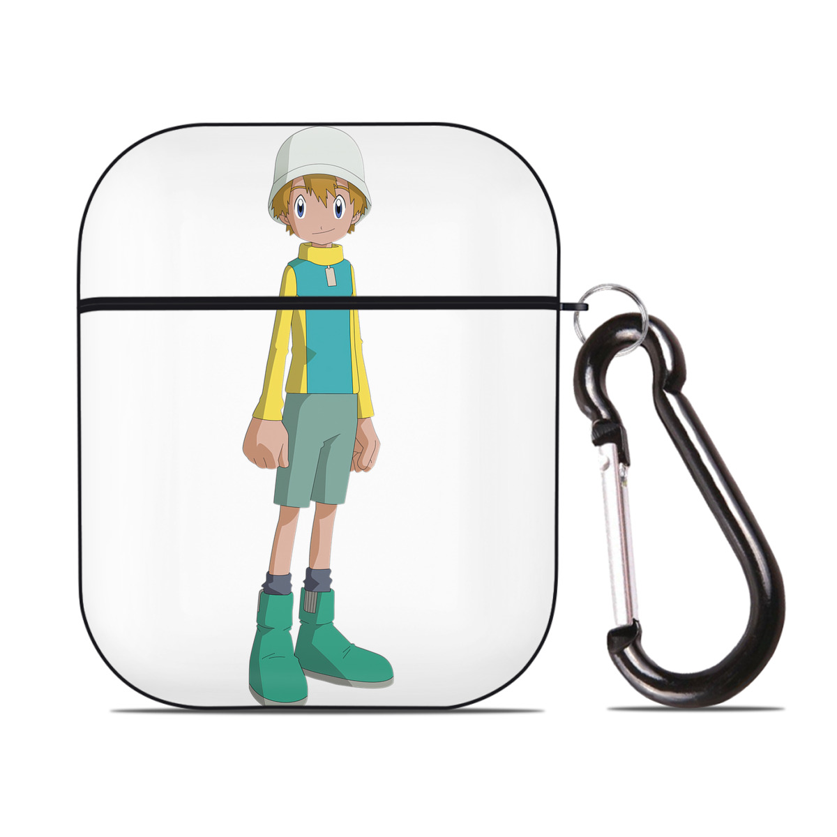 （画像用） Digimon デジタルモンスター/デジモン AirPods 第2世代保護ケース ハードシェル ブラック 耐衝撃・防指紋・カラビナ付き