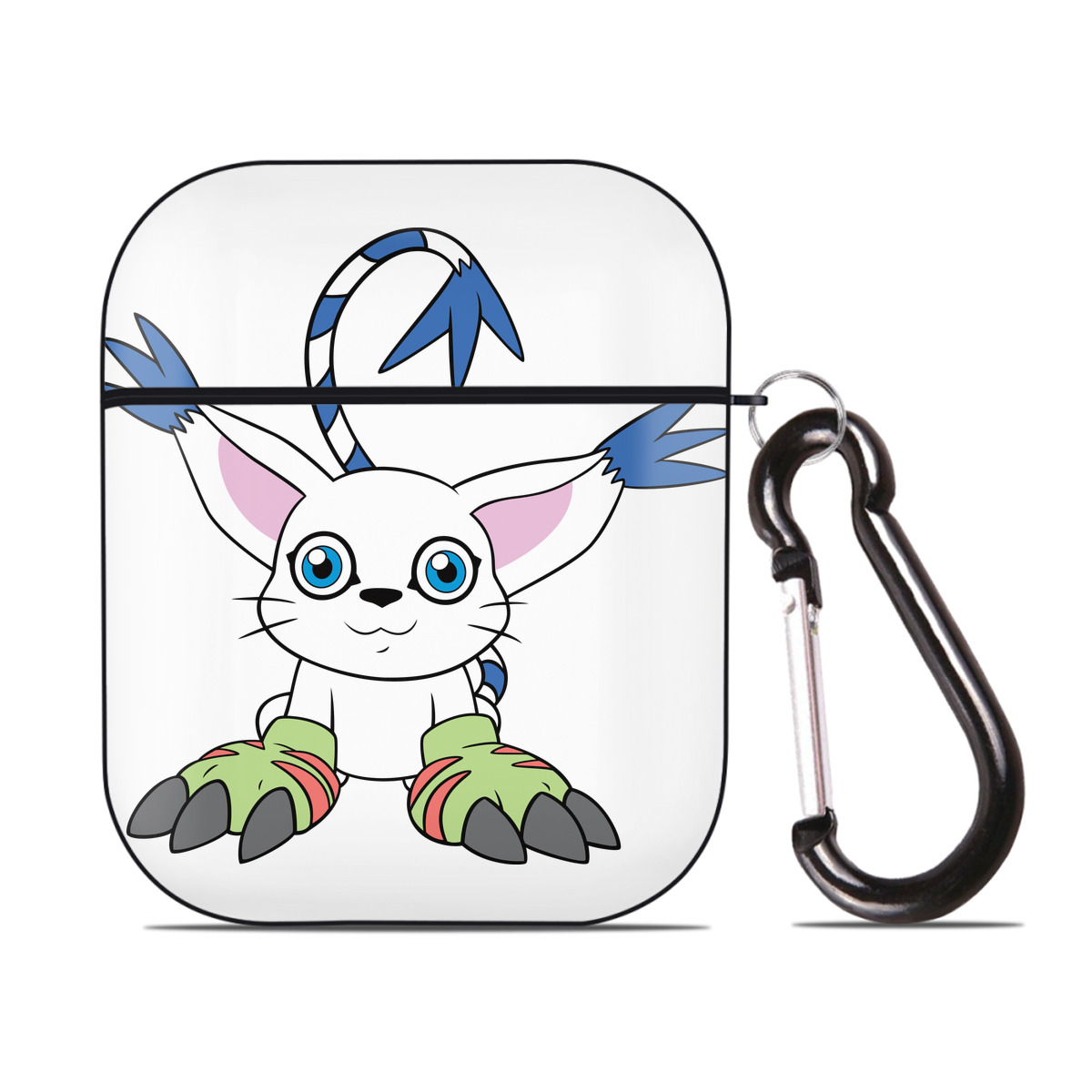 （画像用） Digimon デジタルモンスター/デジモン AirPods 第2世代保護ケース ハードシェル ブラック 耐衝撃・防指紋・カラビナ付き