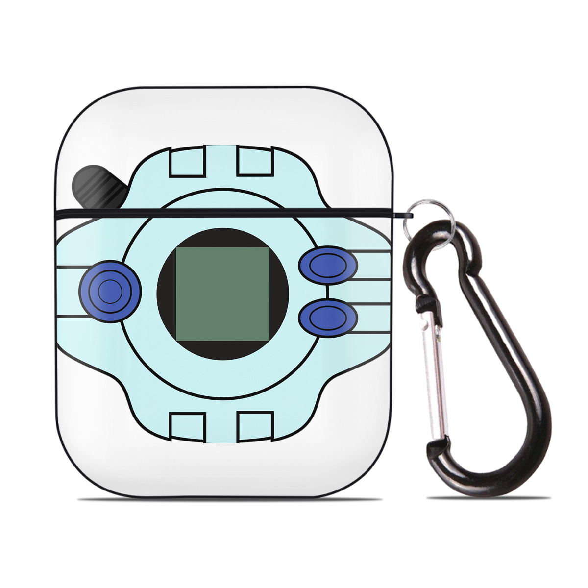 （画像用） Digimon デジタルモンスター/デジモン AirPods 第2世代保護ケース ハードシェル ブラック 耐衝撃・防指紋・カラビナ付き