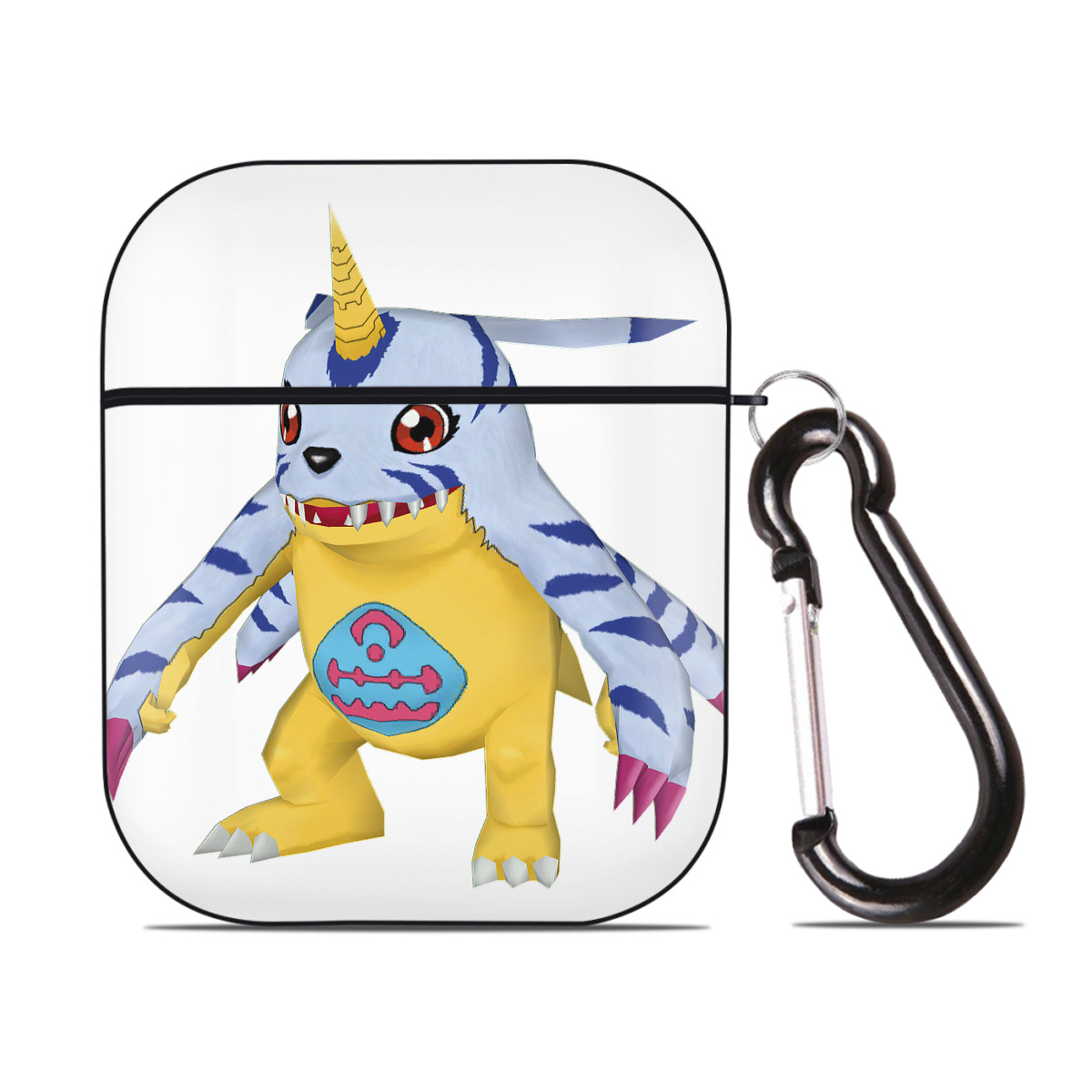 （画像用） Digimon デジタルモンスター/デジモン AirPods 第2世代保護ケース ハードシェル ブラック 耐衝撃・防指紋・カラビナ付き
