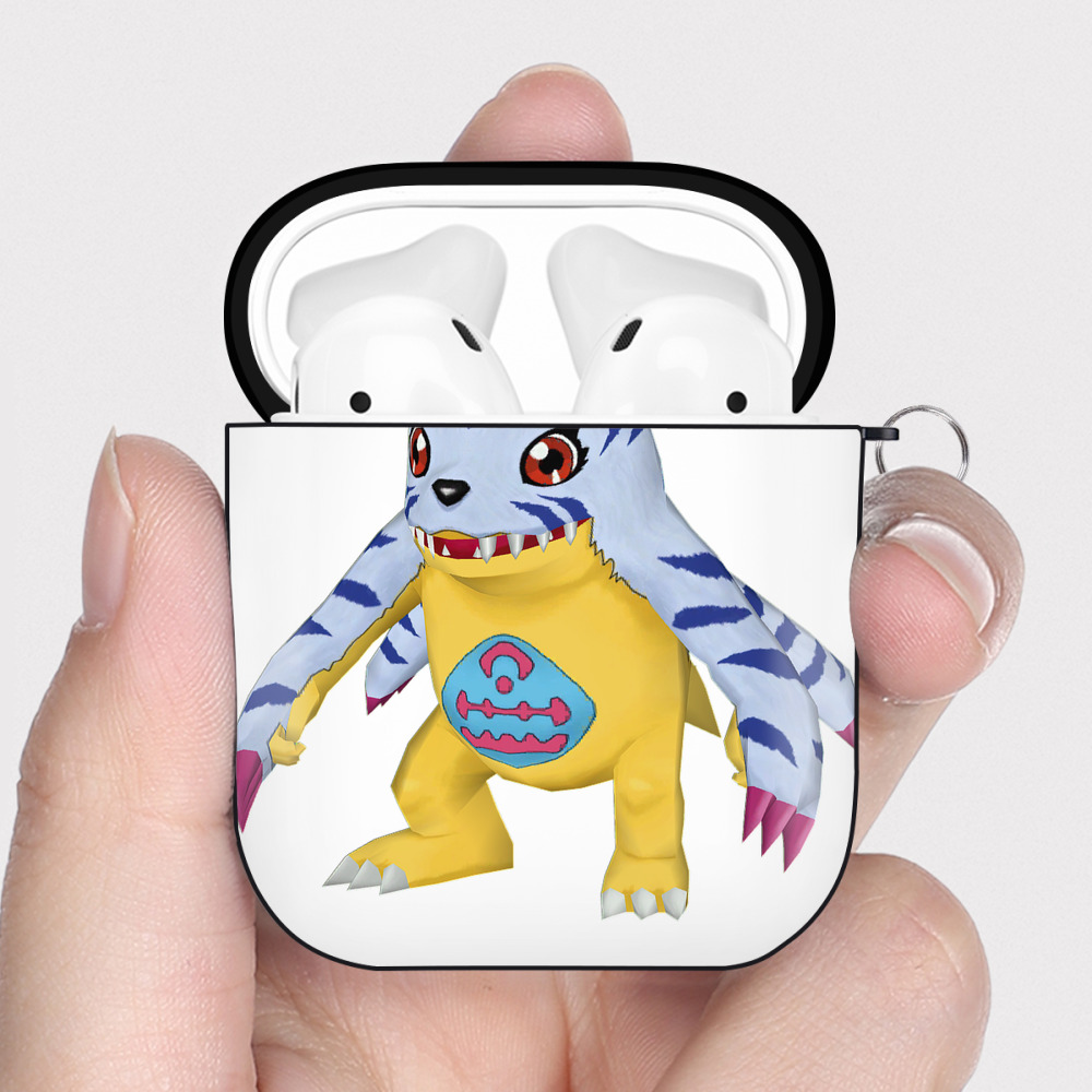 （画像用） Digimon デジタルモンスター/デジモン AirPods 第2世代保護ケース ハードシェル ブラック 耐衝撃・防指紋・カラビナ付き