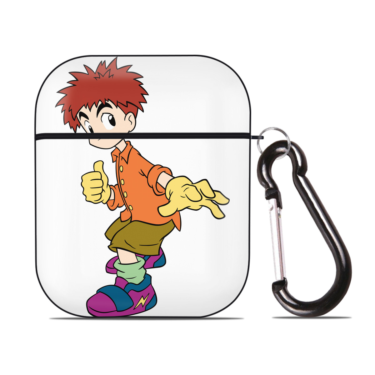 （画像用） Digimon デジタルモンスター/デジモン AirPods 第2世代保護ケース ハードシェル ブラック 耐衝撃・防指紋・カラビナ付き