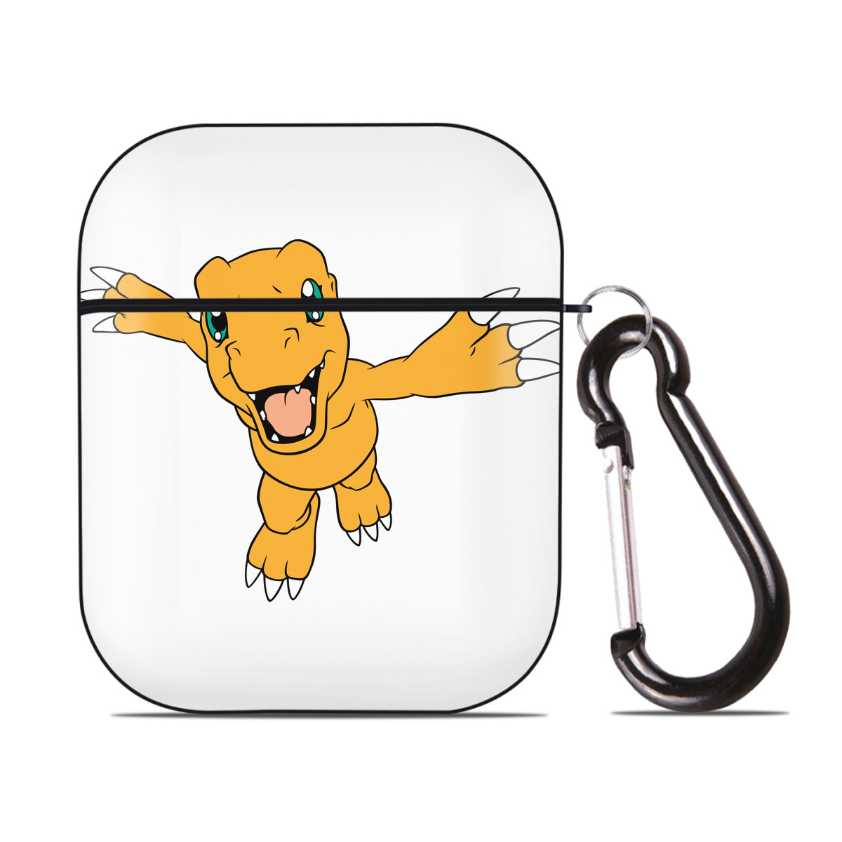 （画像用） Digimon デジタルモンスター/デジモン AirPods 第2世代保護ケース ハードシェル ブラック 耐衝撃・防指紋・カラビナ付き