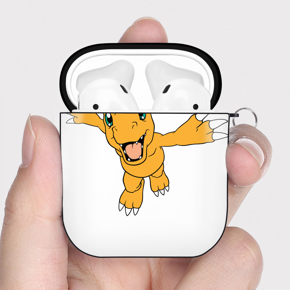 （画像用） Digimon デジタルモンスター/デジモン AirPods 第2世代保護ケース ハードシェル ブラック 耐衝撃・防指紋・カラビナ付き