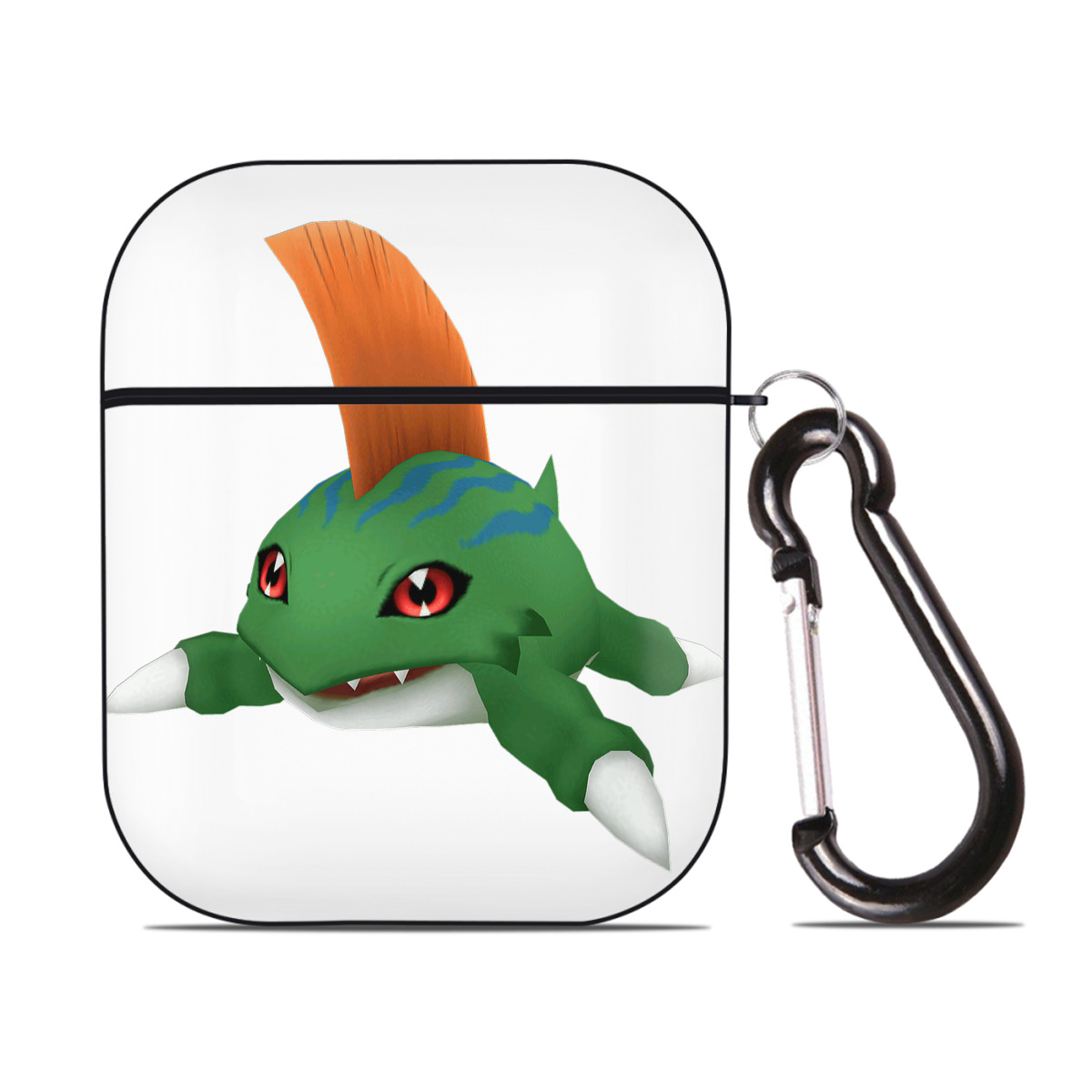 （画像用） Digimon デジタルモンスター/デジモン AirPods 第2世代保護ケース ハードシェル ブラック 耐衝撃・防指紋・カラビナ付き