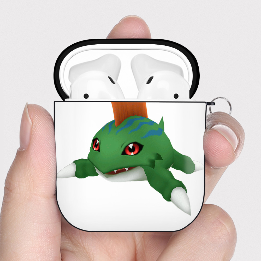 （画像用） Digimon デジタルモンスター/デジモン AirPods 第2世代保護ケース ハードシェル ブラック 耐衝撃・防指紋・カラビナ付き