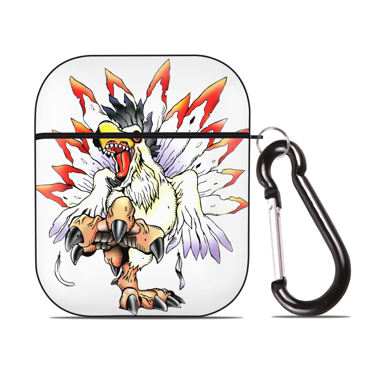 （画像用） Digimon デジタルモンスター/デジモン AirPods 第2世代保護ケース ハードシェル ブラック 耐衝撃・防指紋・カラビナ付き